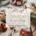 Holiday-themed promotional graphic with a 15% off content planning offer and festive decorations.